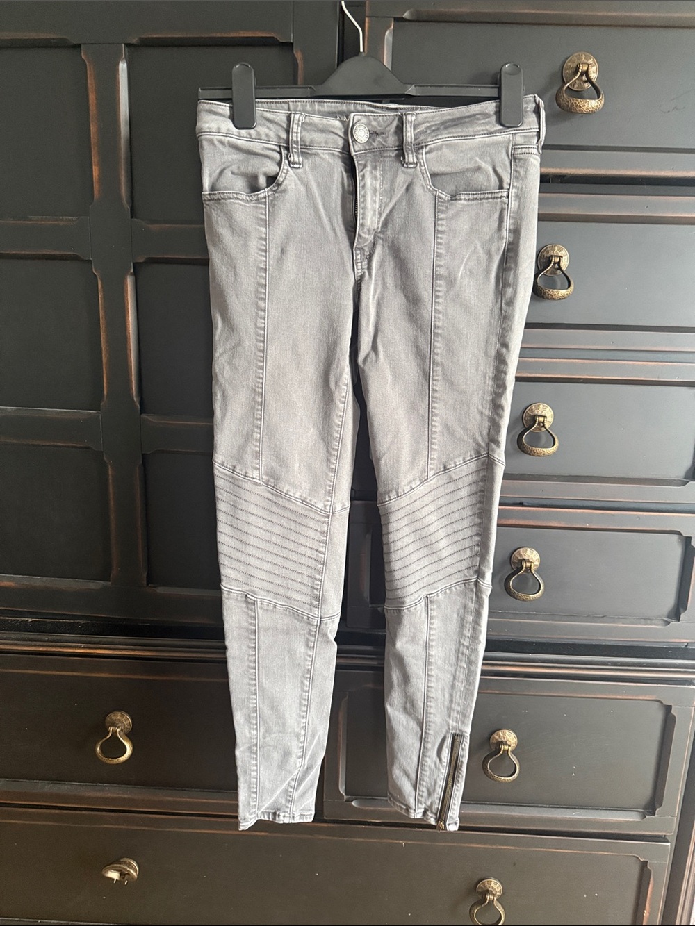 American Eagle Outfitters Gray Moto Skinny Jeans